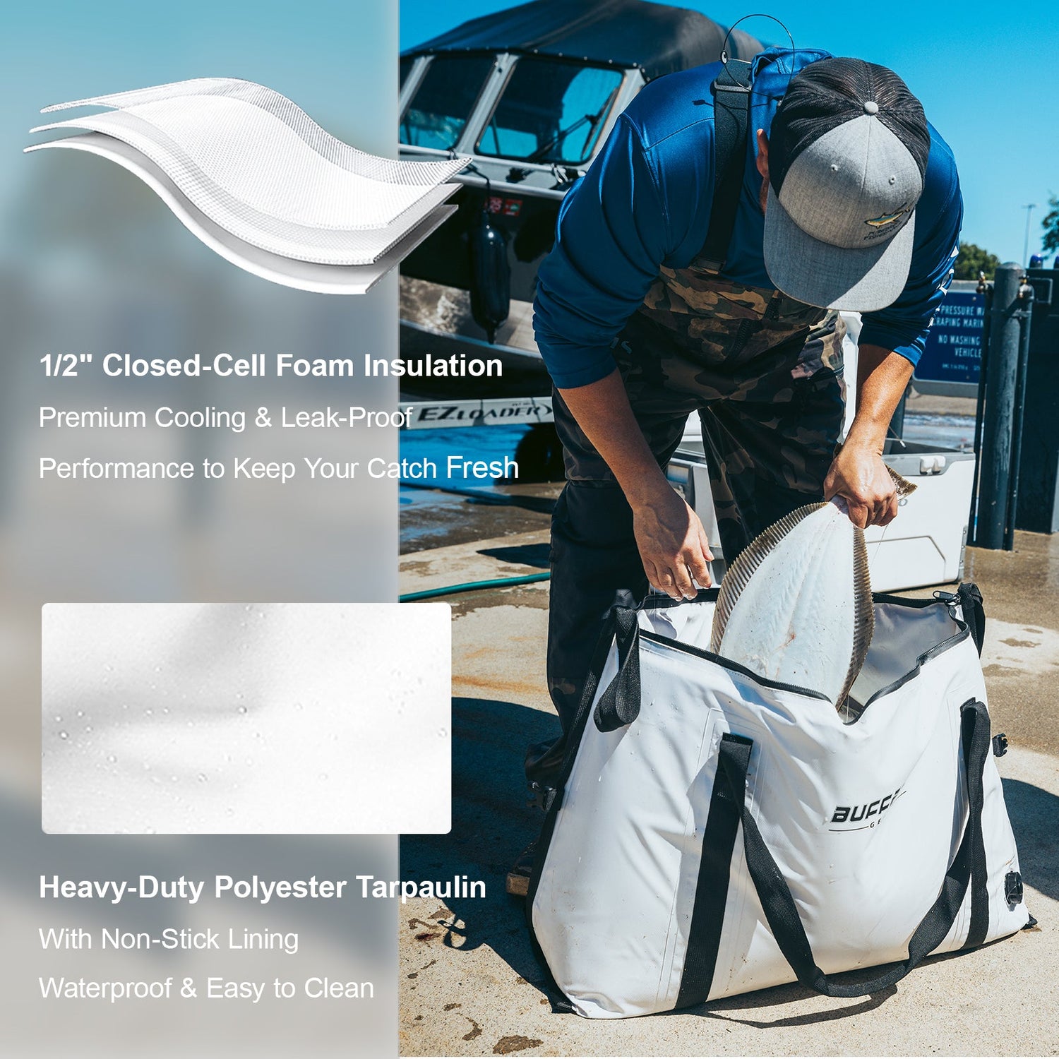 Buffalo Gear 37QT Fish Cooler Bag With Flat Bottom