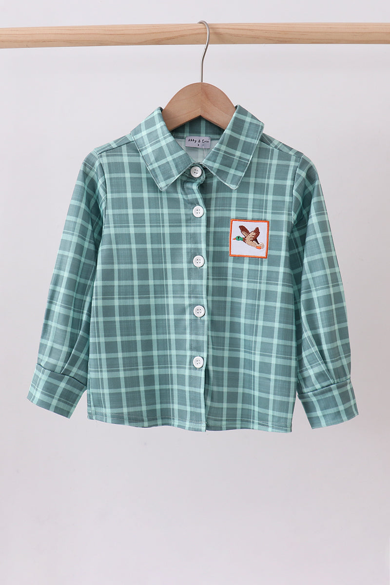 Abby & Evie Kids Duck embroidery button down plaid shirt