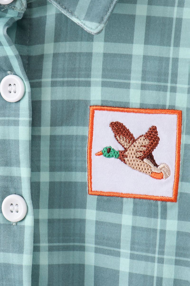Abby & Evie Kids Duck embroidery button down plaid shirt