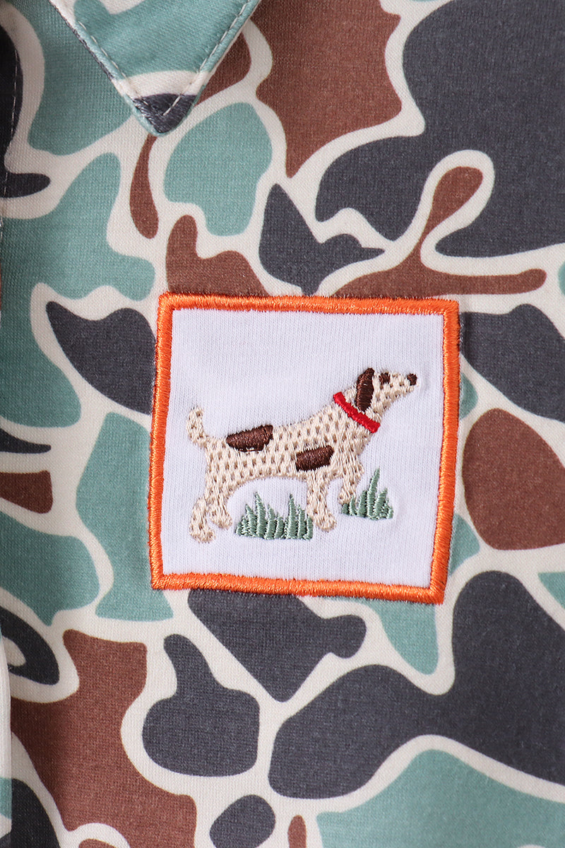 Abby & Evie Kids Camouflage puppy hunting embroidery button shirt