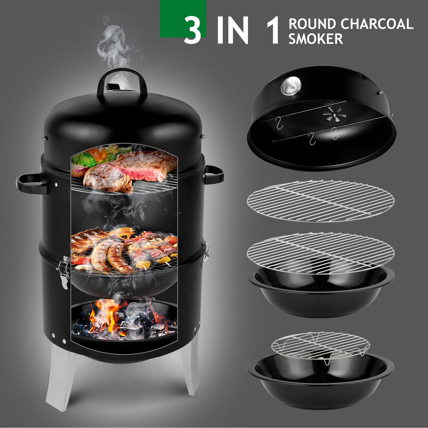 Vertical Steel Charcoal Smoker