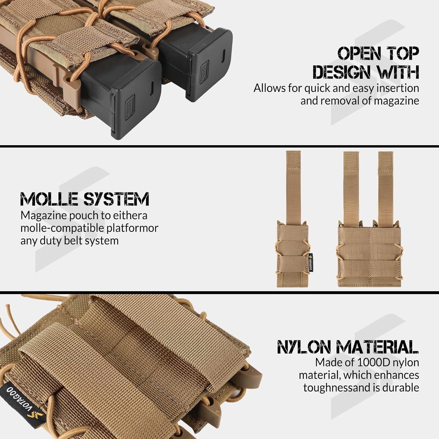 9mm Molle Mag Pouch Open-Top Pistol Mag Pouch