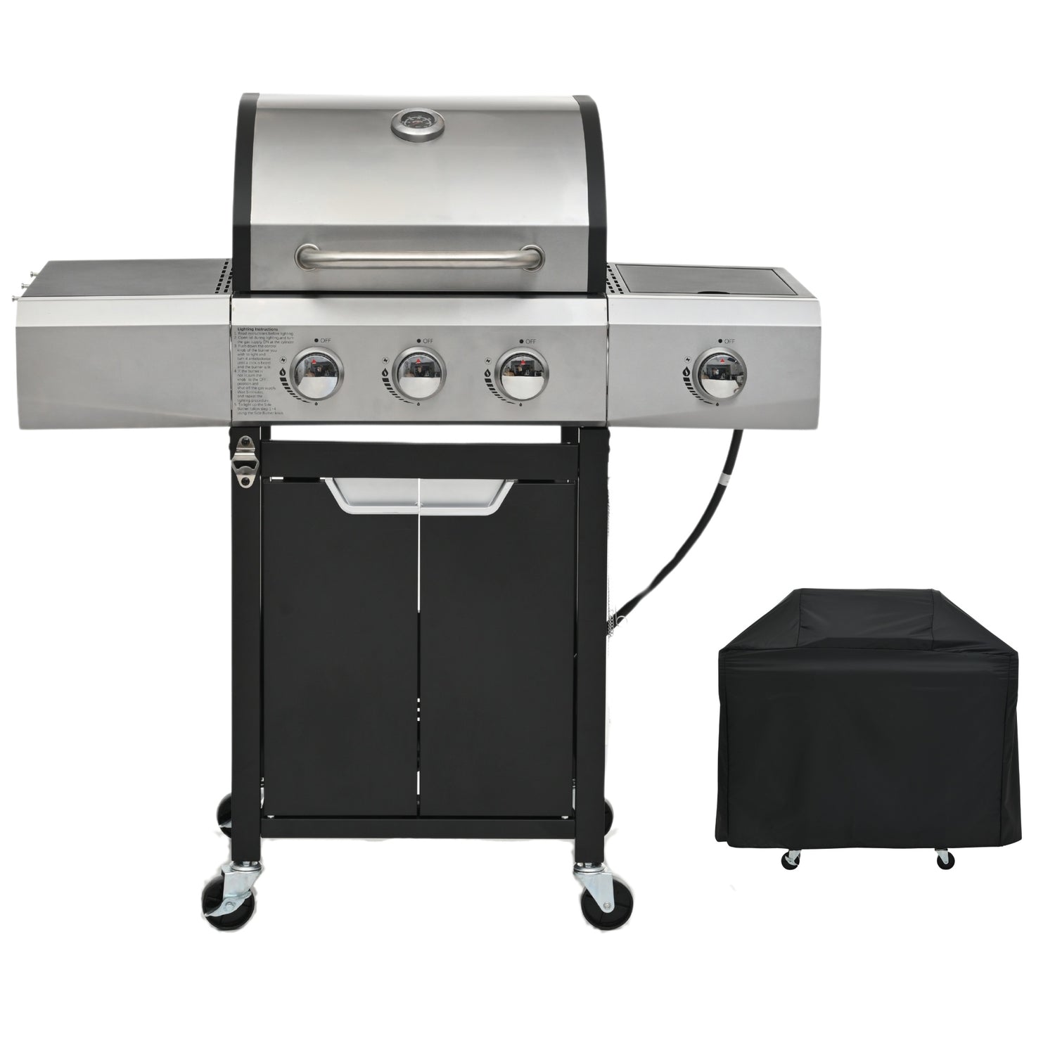 Heavy-Duty Stainless Gas Grill + Side Cooker
