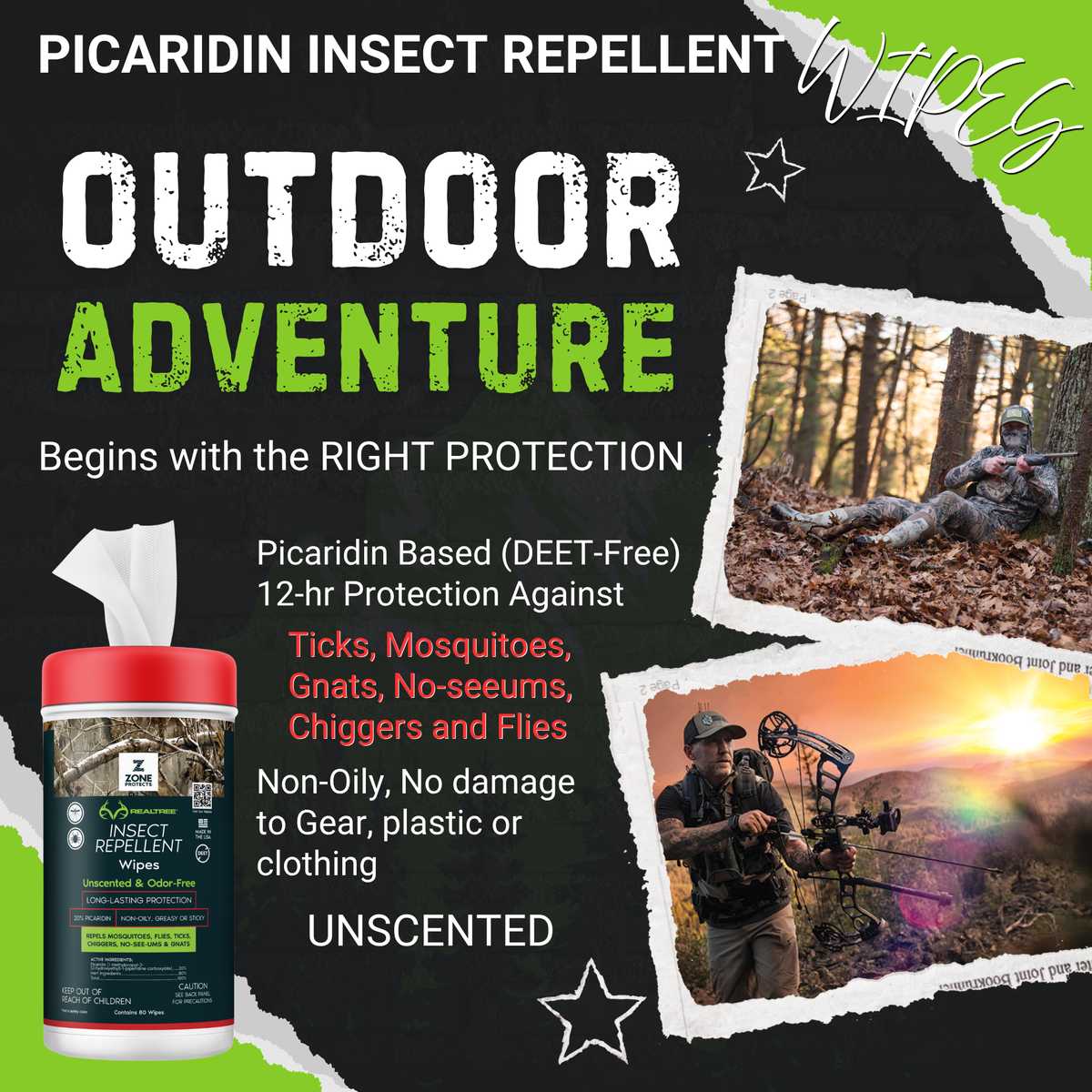 Zone Realtree Unscented Repellent Wipes